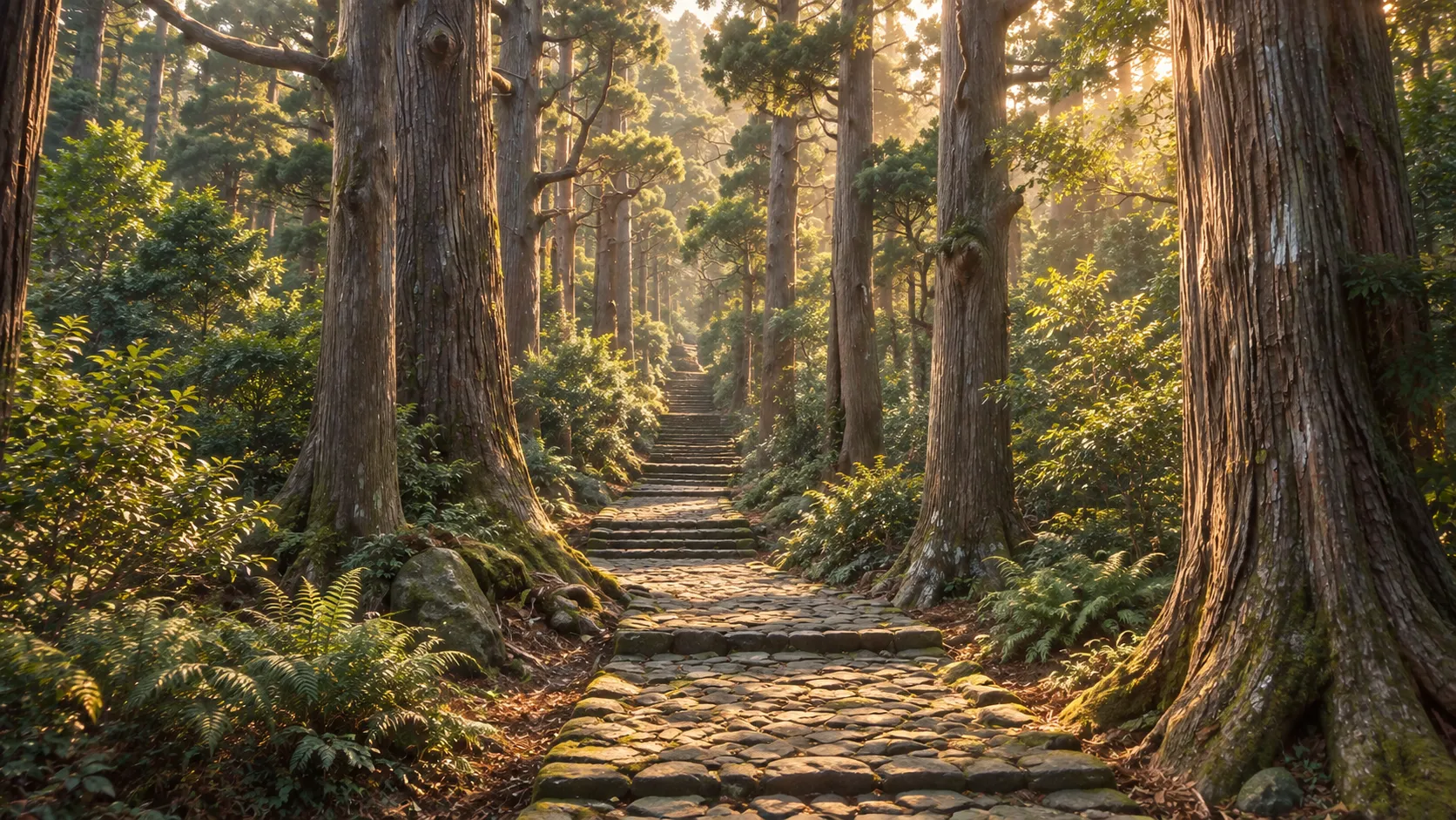 熊野古道・大門坂の石畳のAIデフォルメイメージ